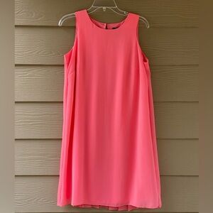 Ann Taylor Women Coral Pleated Back Sleeveles Polyester Swing Trapeze Dress Sz 6